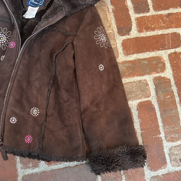 Rothschild Brown Penny Lane Embroidered Faux Suede Girls Jacket - Picture 2 of 5